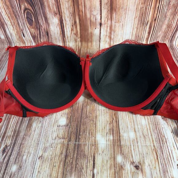 Cacique BOOST BALCONETTE Size 42F Red Lace Black Underlay Padded Underwire Bra - Picture 4 of 6